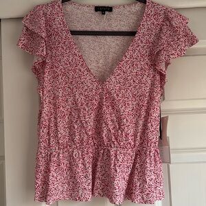 1.State pink floral v-neck blouse